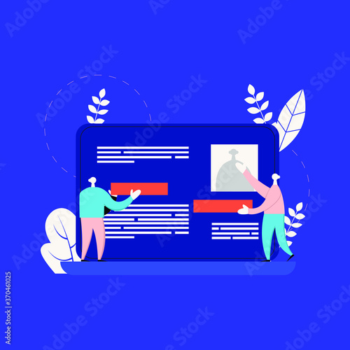 People creating web site, Teamwork vector illustration in trend, modern style