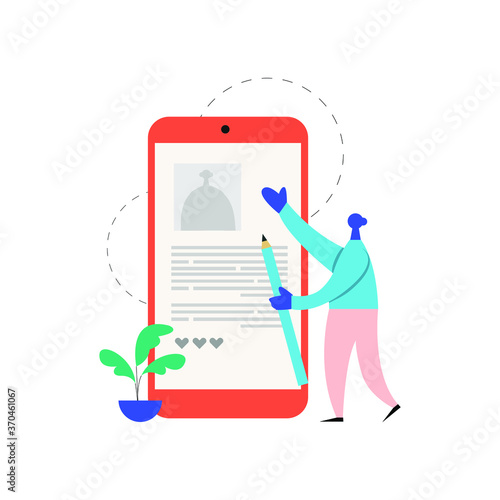 Blogger creating content for social media, Business vector illustration in trendy, modern style 