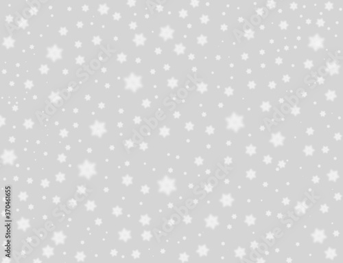 falling snow Christmas background. Subtle flying snowflakes on light grey background. 