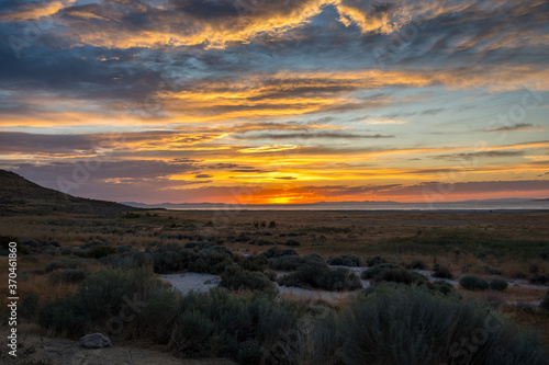 Dramatic vibrant sunset scenery in Antelope Island State Park, Utah © CheriAlguire