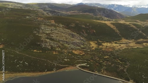 Wallpaper Mural Beautiful landscape in lagoon of Sanabria. Zamora,Spain. Aerial Drone Footage Torontodigital.ca