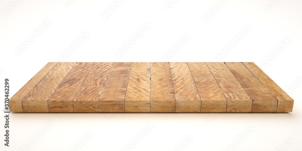E3d illustration mpty wood table on isolate white background and display montage E3d illustration mpty wood table on isolate white background and display montage