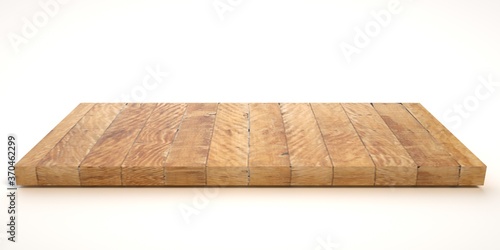 E3d illustration mpty wood table on isolate white background and display montage