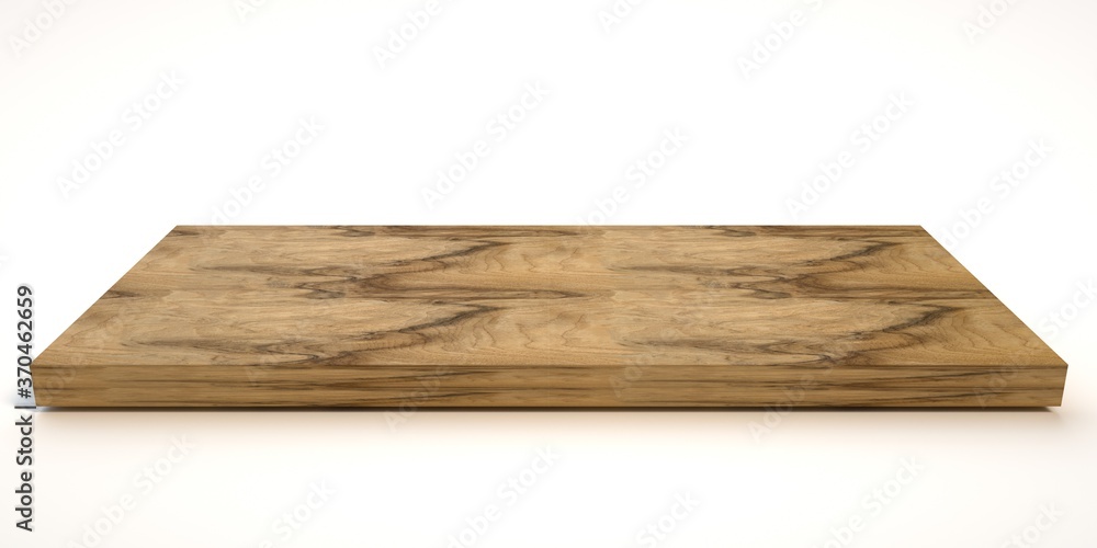E3d illustration mpty wood table on isolate white background and display montage E3d illustration mpty wood table on isolate white background and display montage
