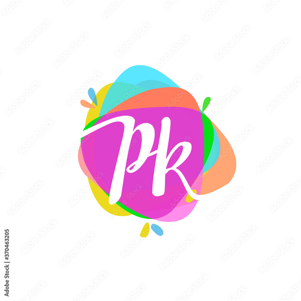 Letter PK logo with colorful splash background, letter combination logo
