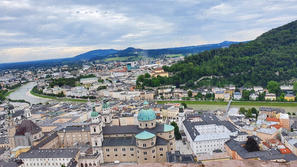 aerial view of the city of Salzburg austria