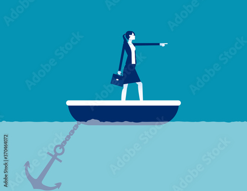 Big anchor stuck on the seabed. Business pointing forward
