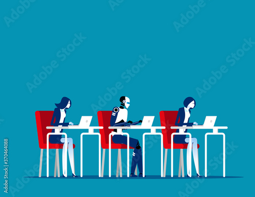 Artificial intelligence and human working together. Vector illustration