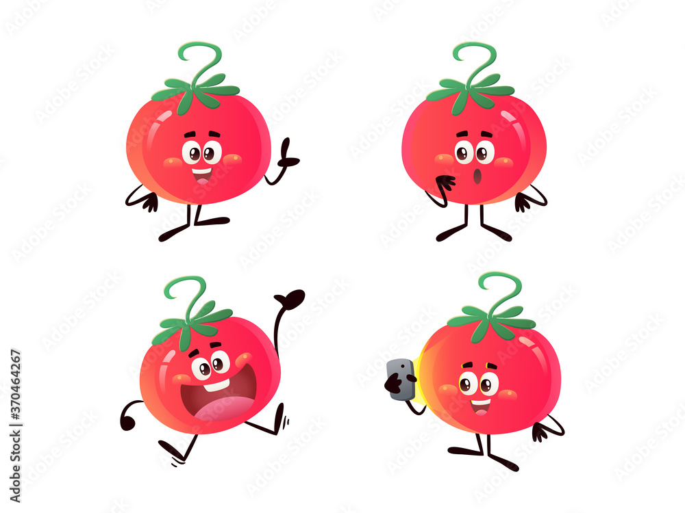 Tomatoes Character vector Illustration outline hand drawn design style, presentation, surprised, happy, with hand phone Tomatoes Character vector Illustration outline hand drawn design style, presentation, surprised, happy, with hand phone