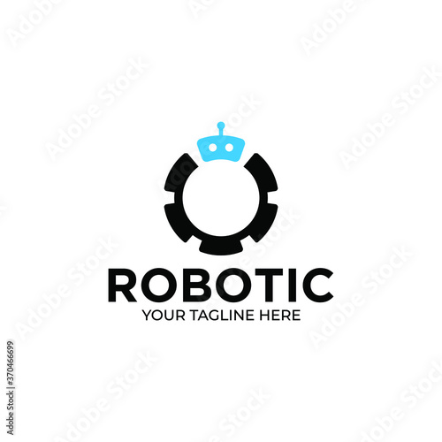 Cute smiling robot in black speech bubble. Chatbot icon in flat style on white background. Virtual online support concept. Support service bot. Vector illustration