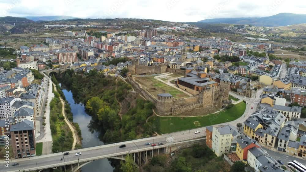 Ponferrada. Historical city of Leon,Spain. Aerial Drone Footage. Camino de Santiago Ponferrada. Historical city of Leon,Spain. Aerial Drone Footage. Camino de Santiago