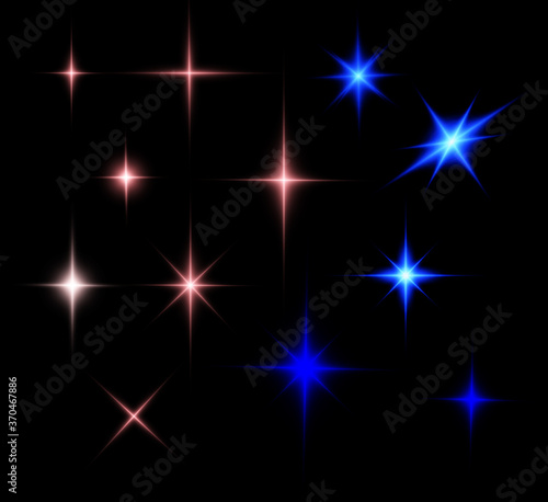 Set of bright beautiful stars on a transparent background vector illustration.