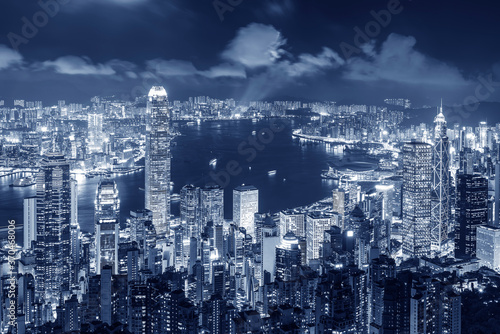 Canvas Print Night scene of Victoria harbor of Hong Kong city
