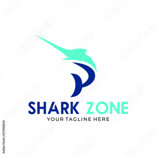 Creative abstract logo sign letter P and shark fin silhouette typography for company