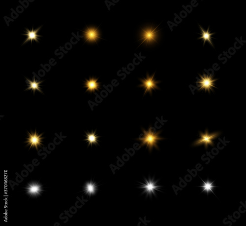 Set of bright beautiful stars on a transparent background vector illustration.