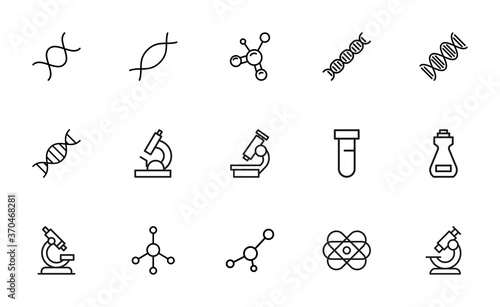 Set of bioengineering related vector line icons.