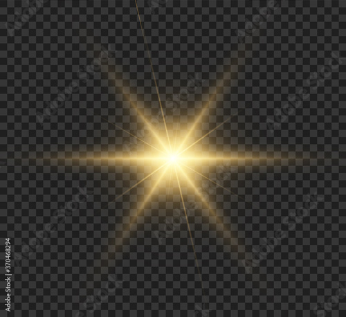 Transparent glow light effect with bright rays. The star exploded with sparkles and highlights.