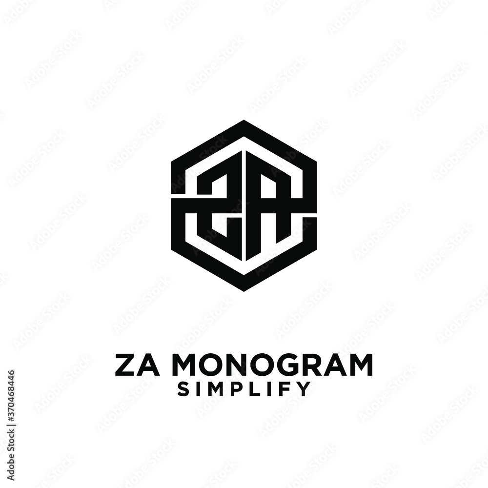 Fototapeta premium za, 2a initial monogram hexagon letter black logo design with white background