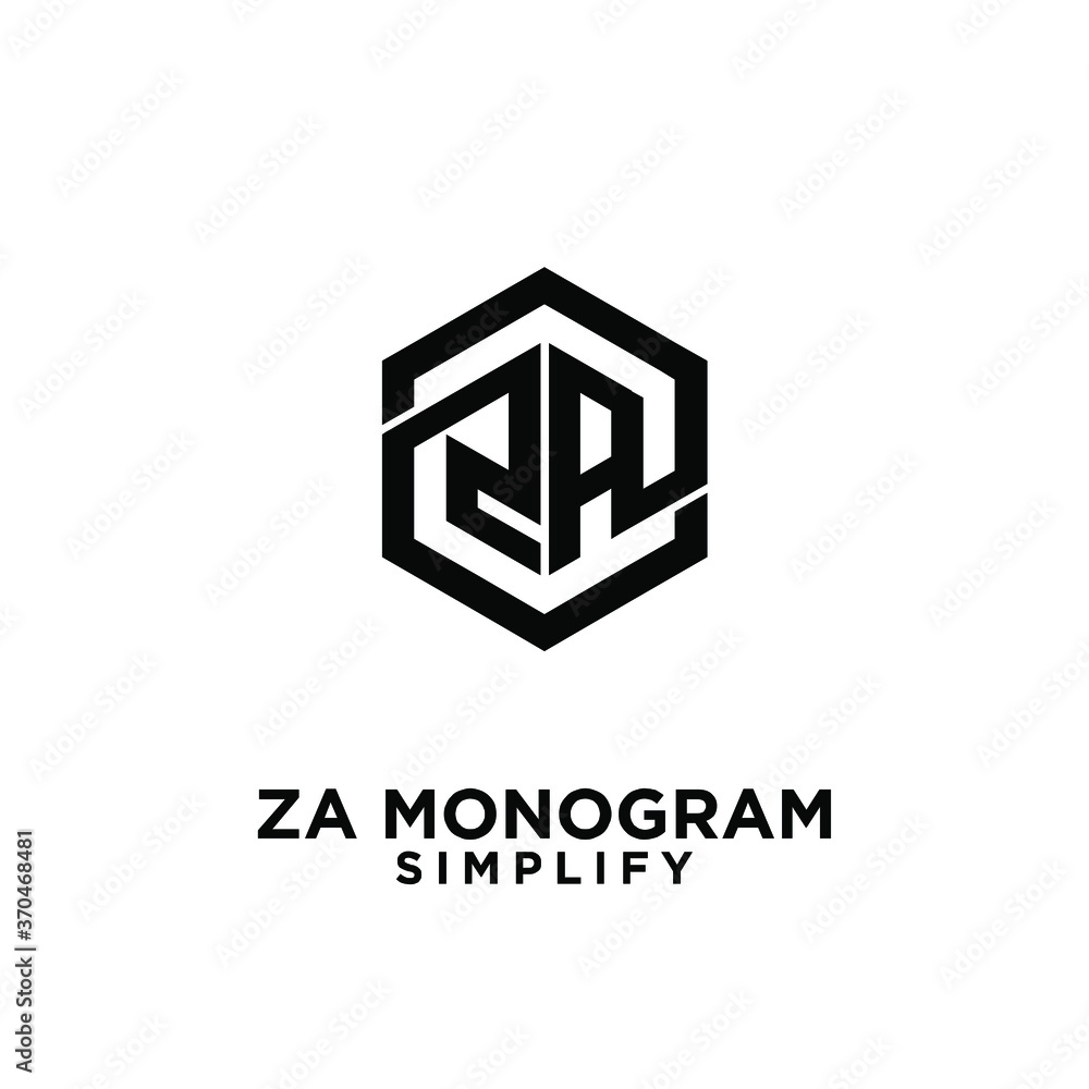 za, 2a initial monogram hexagon letter black logo design with white background za, 2a initial monogram hexagon letter black logo design with white background