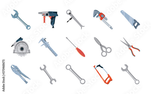 set of icons with construction tools over white background