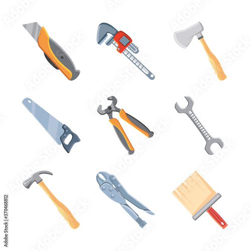 set of icons with construction tools on white background