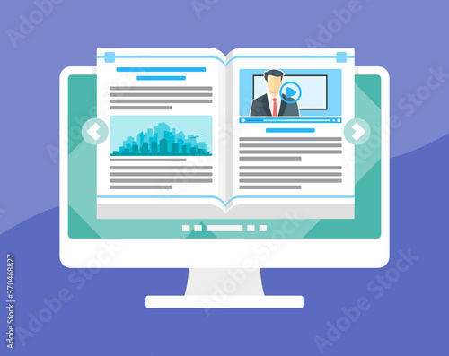 E-book or Digital Textbooks for Online Learning or Remote Study with Video Tutorial by Mentor or Teacher. Lesson from Home during Pandemic Isolation or Quarantine School University College Closure. 