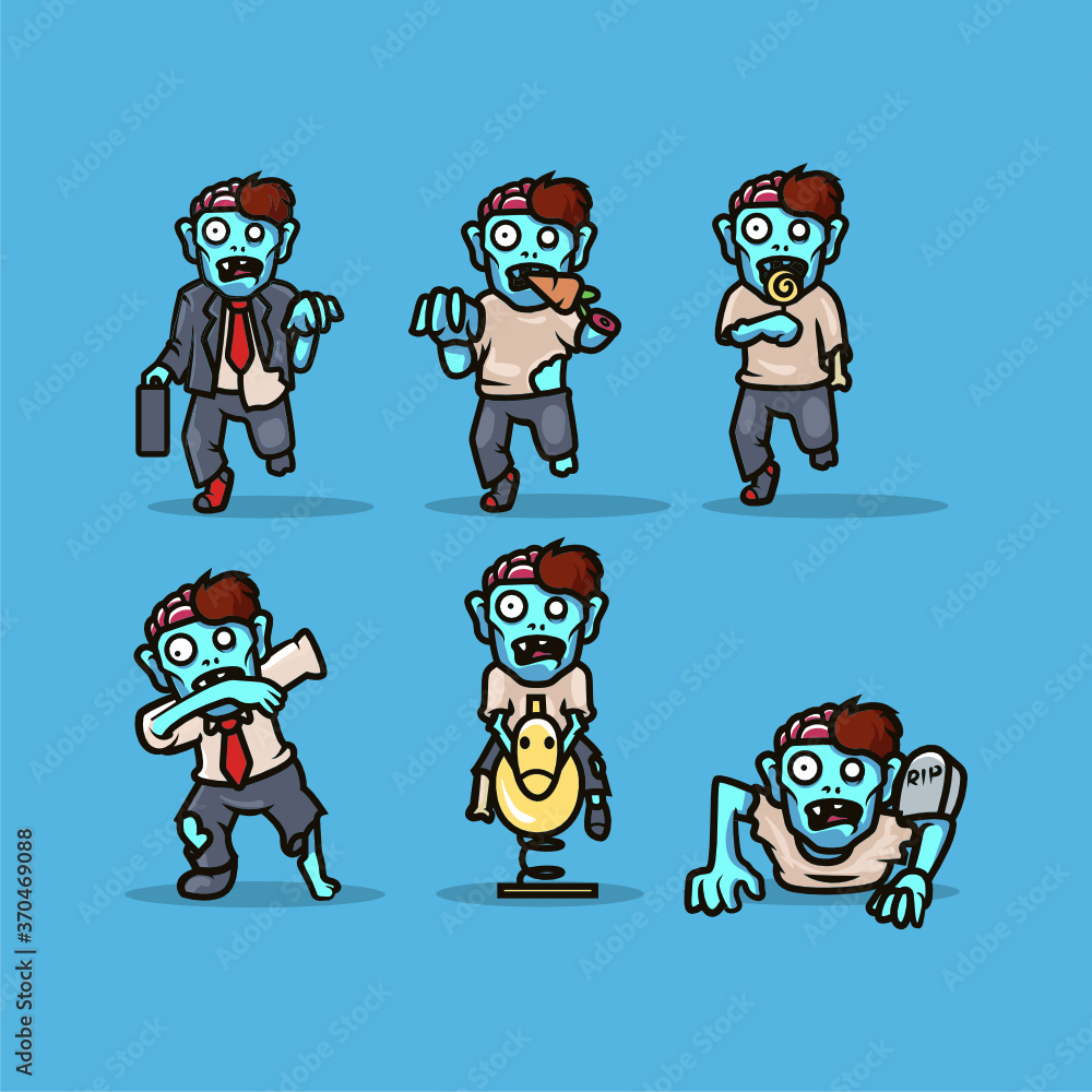 Zombie Halloween Mascot illustration design set template Zombie Halloween Mascot illustration design set template