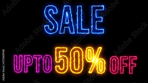 Special Sale Offer 4K Animation Upto Fifty Percent Off Background. High Quality Neon Lights Coupon Animation
