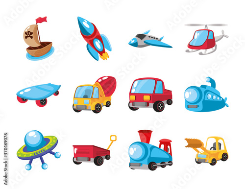 set of icons kids toy in white background