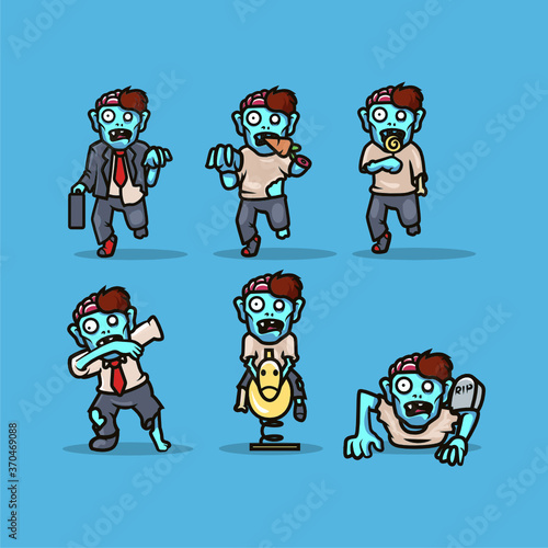 Zombie Halloween Mascot illustration design set template