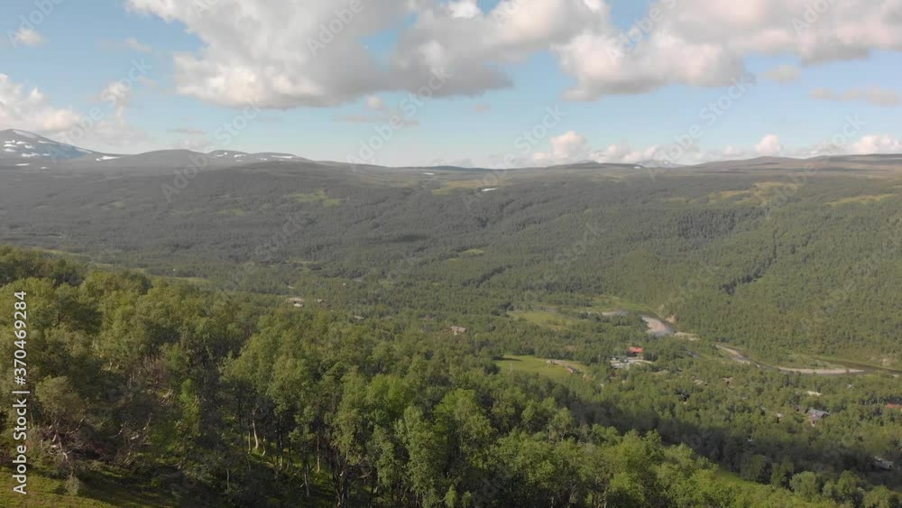 Aerial drone flying over forrest with scenic mountain landscape Aerial drone flying over forrest with scenic mountain landscape