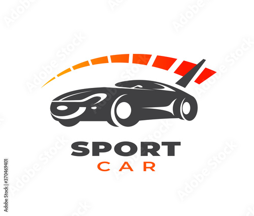 Sport car and speedometer silhouette speed action logo white background color