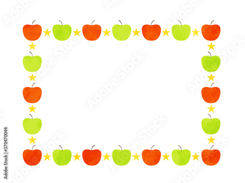 Watercolor texture frame of red apples and green apples. Vector illustration.