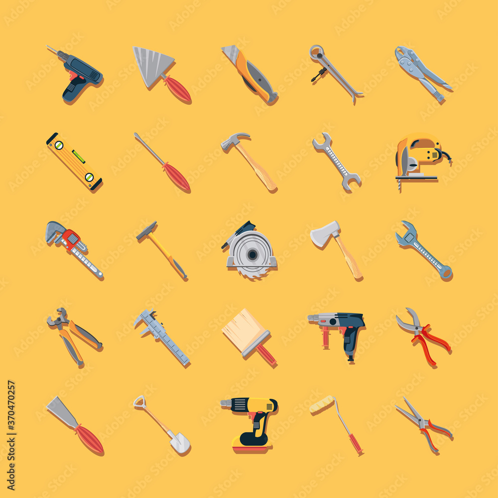 bundle of construction tools on white background bundle of construction tools on white background