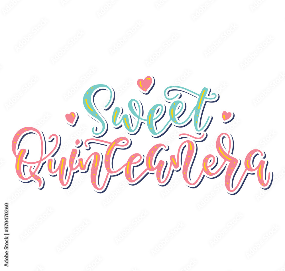 Sweet Quinceanera - Calligraphy for Latin American girl birthday celebration. Colored vector illustration with Spanish text.