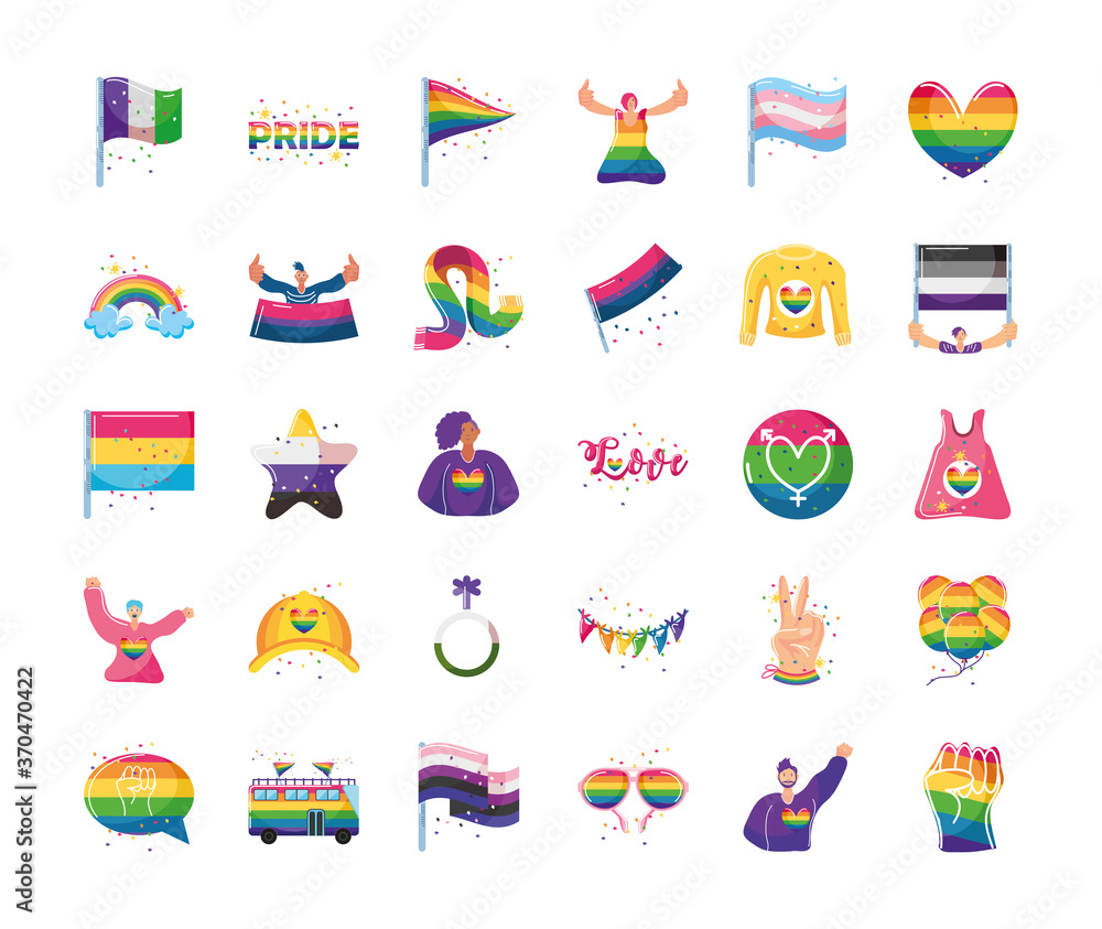 set of icons with LGBTQ community symbols over white background set of icons with LGBTQ community symbols over white background