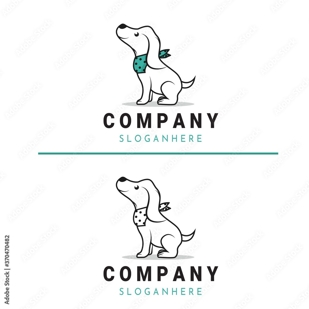 Happy Sit Dog Logo Design Character Cartoon Vector Illustration Full Color Modern Style