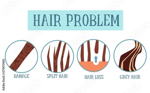 Hair problem set poster - hair health damage, split ends, falling out