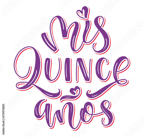 Vector illustration for Latin American girl birthday celebration. Mis quince anos - colored text in Spanish my fifteen years old. n