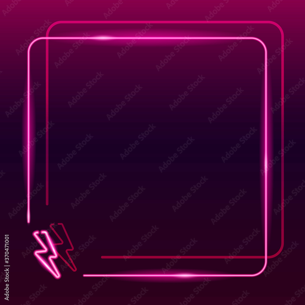 Neon frame with lightning bolt icon on dark purple gradient background ...
