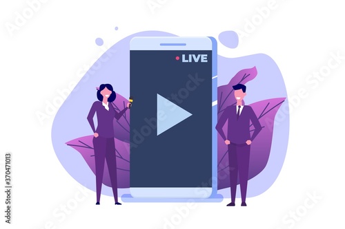 TV reporter character, Journalist special correspondent and camera man concept. Vector illustration.