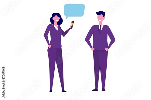 TV reporter character, Journalist special correspondent and camera man concept. Vector illustration.