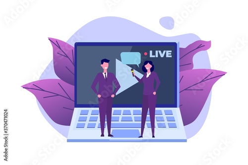 TV reporter character, Journalist special correspondent and camera man concept. Vector illustration.