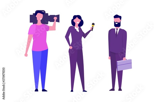 TV reporter character, Journalist special correspondent and camera man concept. Vector illustration.