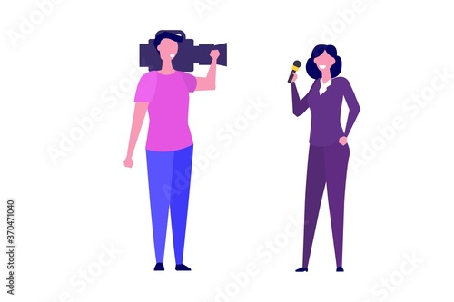 TV reporter character, Journalist special correspondent and camera man concept. Vector illustration.