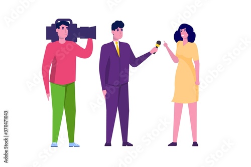 TV reporter character, Journalist special correspondent and camera man concept. Vector illustration.