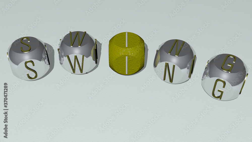 SWING curved text of cubic dice letters. 3D illustration. beautiful and girl SWING curved text of cubic dice letters. 3D illustration. beautiful and girl