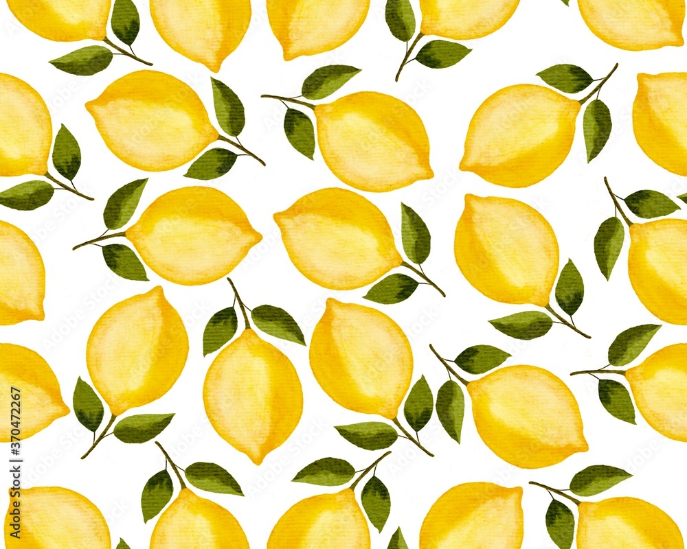 Watercolor lemon seamless pattern illustration Hand drawn sketch on white background isolated Watercolor lemon seamless pattern illustration Hand drawn sketch on white background isolated