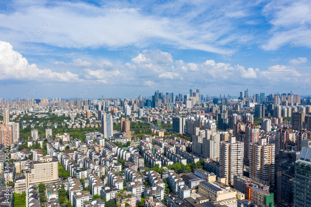 aerial view of hangzhou city skyline in a sunny day