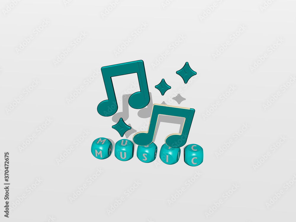 MUSIC cubic letters with 3D icon on the top. 3D illustration. background and design MUSIC cubic letters with 3D icon on the top. 3D illustration. background and design